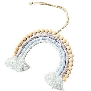 Handmade Macrame Rainbow Wall Hanging – Gray, Blue & Natural Tones